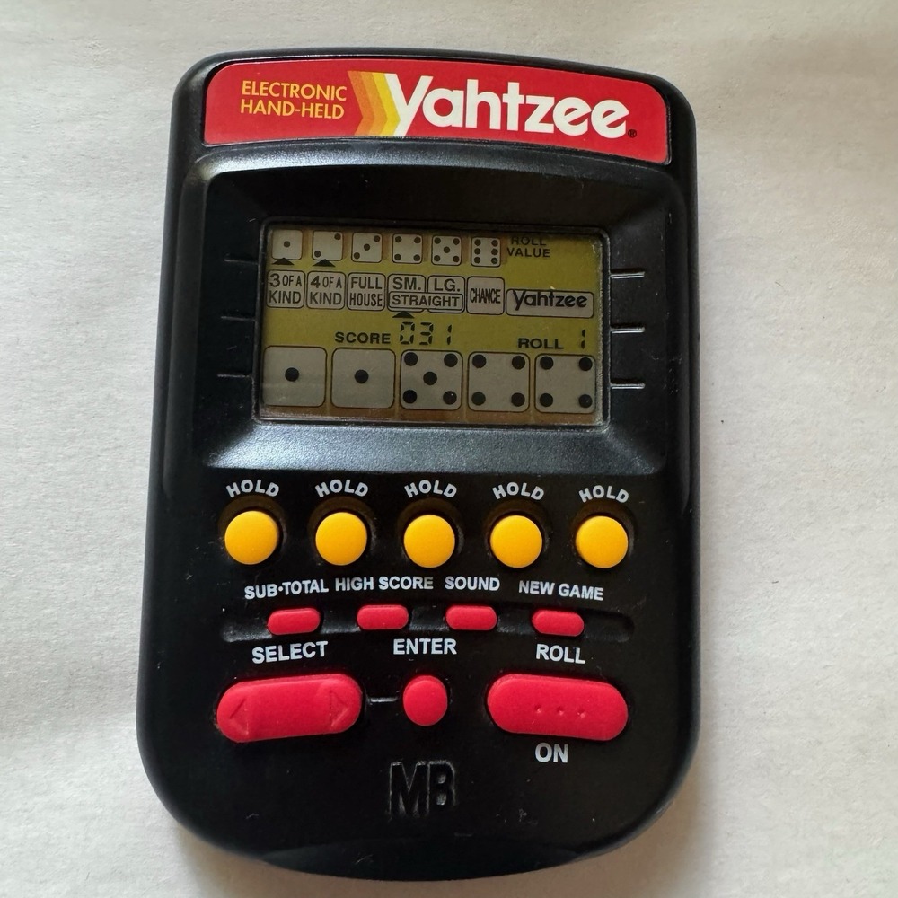 Vintage 1995 Yahtzee Handheld LCD Game Milton Bradley Tested & Working
